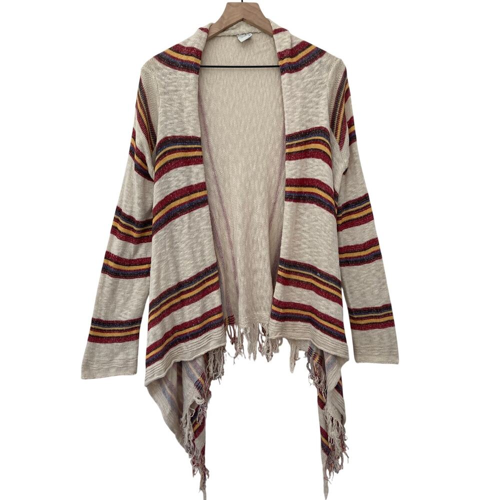 American Rag Cotton Southwestern Western Fall Knit Fringe Cardigan Sweater Large
